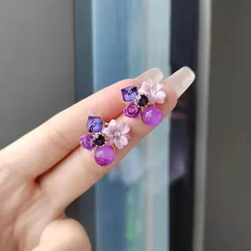 Delicate Retro Purple Crystal Flower Earrings